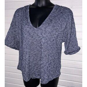 NWT GAP Sz XL Blue Marled U-neck Cotton Blend Boxy Hooded Top Short Sleeve